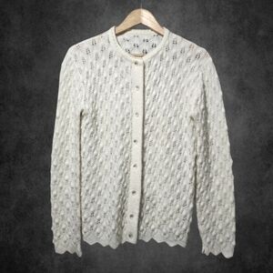 Vintage 50s scalloped buttondown white Cottagecore cardigan sweater